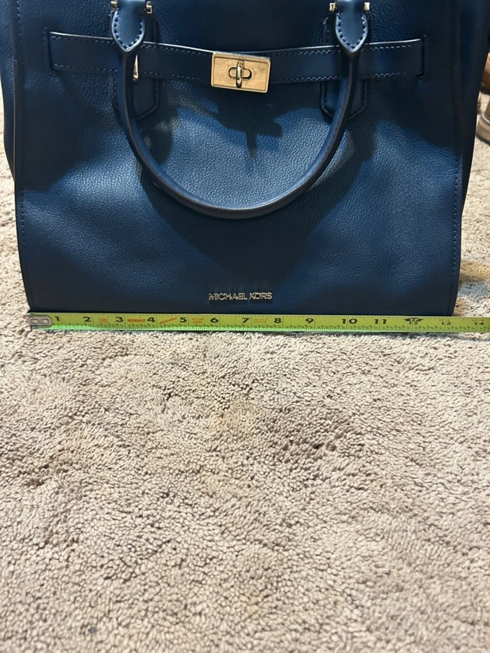Michael Kors Navy Blue Large Satchel Tote Bag Gold Hardware